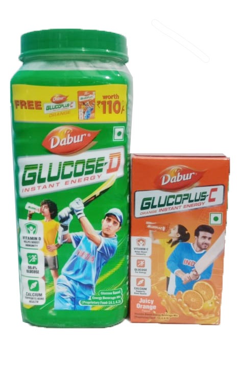 Dabur Glucose-D, 1 Kg Jar+ 250gm Glucoplus C Orange Free